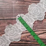 White rose with sequin lace trim, 4 inch width, 1 yard length