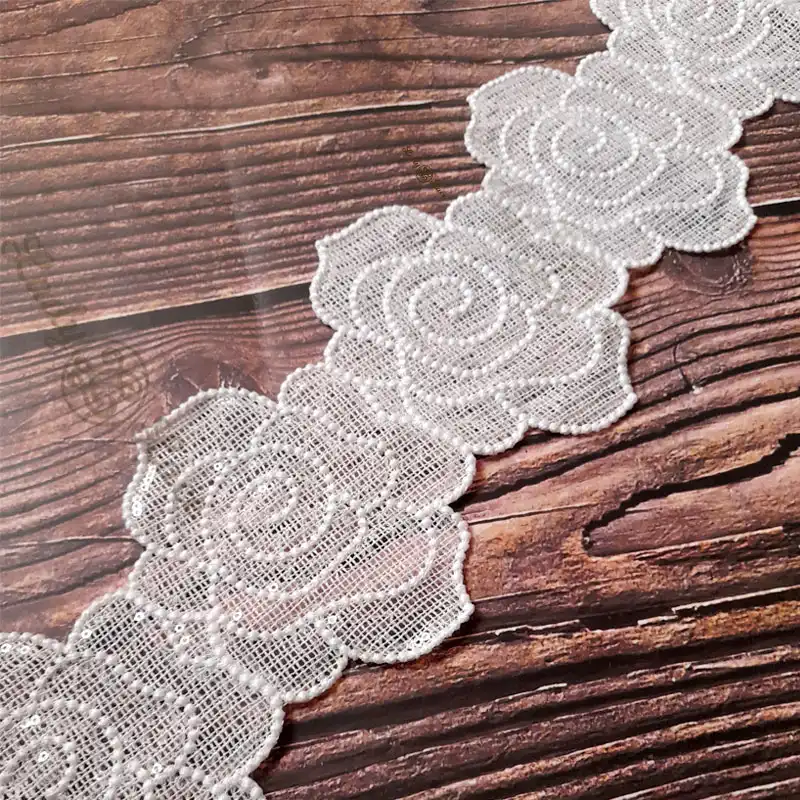 white-rose-with-sequin-lace-trim-4-inch-width-1-yard-length-3 White rose with sequin lace trim, 4 inch width, 1 yard length