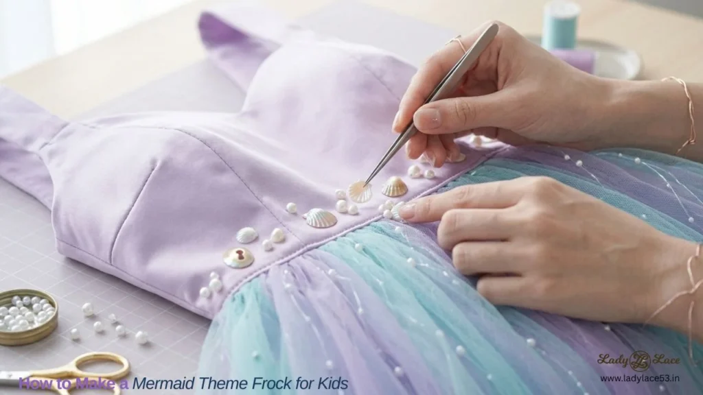 How to Make a Mermaid Theme Frock for Kids - Add Mermaid Details