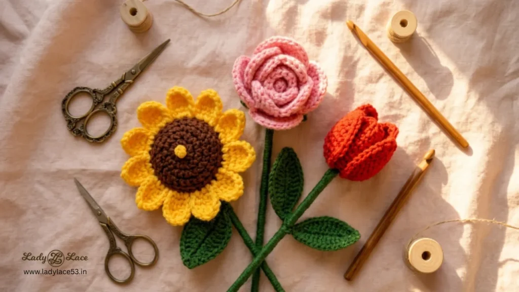 Easy Crochet Flowers Tutorial: Rose, Tulip & Sunflower (Beginner Friendly)