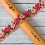 Pink Rose Embroidery Lace Trim - 2.5 inch width, 1 meter
