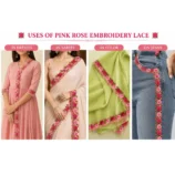 Pink Rose Embroidery Lace Trim - 2.5 inch width, 1 meter