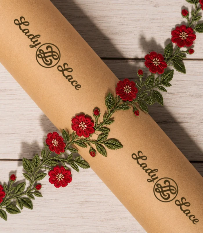 Red Floral Embroidered Lace Trim
