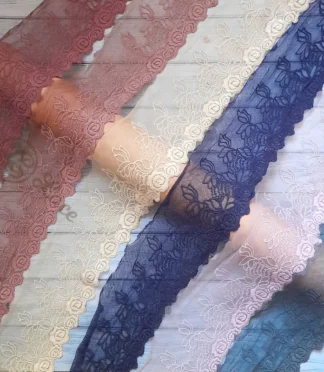 Embroidered Mesh Lace Trim 4 Inch Wide | Soft Mesh Net Lace Border for Saree, Dress, Blouse & Sewing Crafts | Sold Per Yard