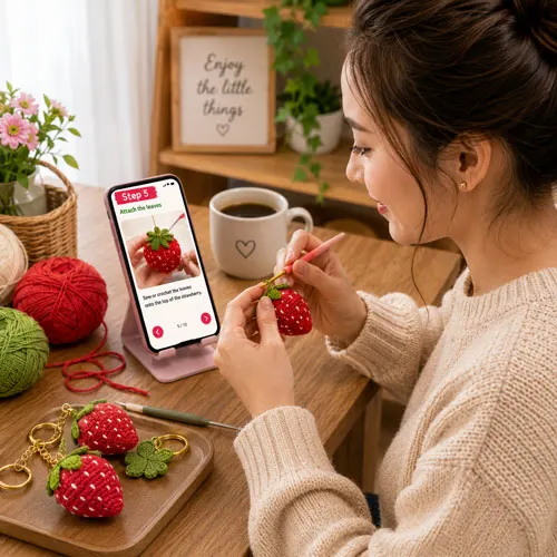 strawberry-crochet-keychain-tutorial-5 Strawberry Crochet Keychain Tutorial Pattern