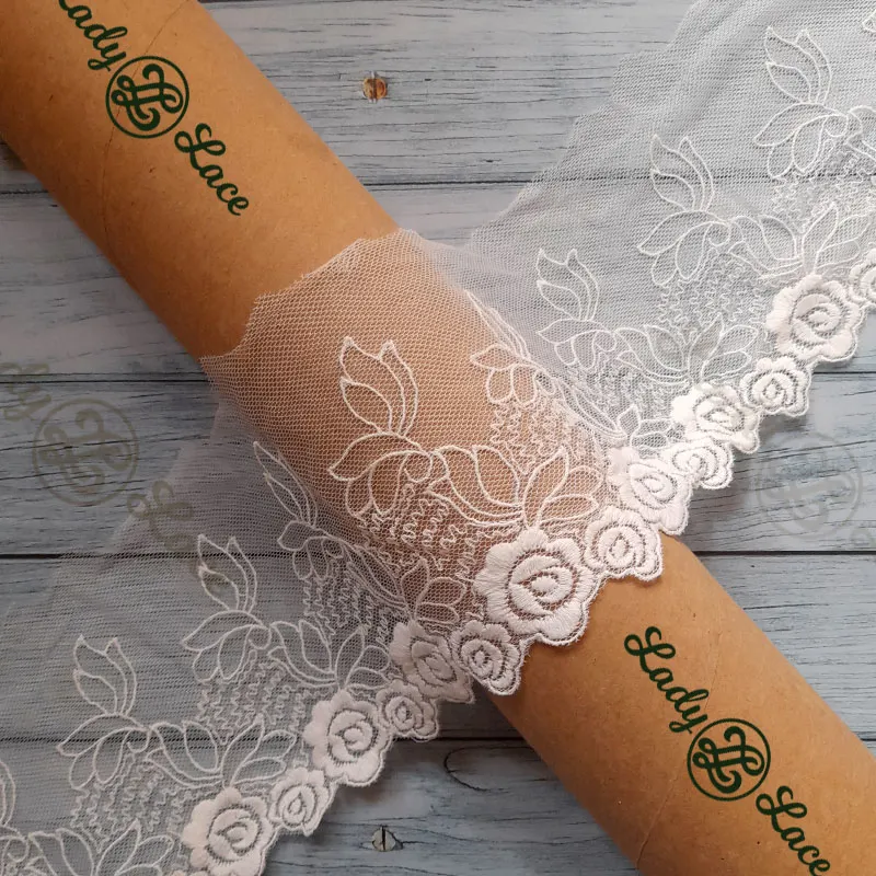 white-rose-embroidered-mesh-lace-trim-1 White Rose Embroidered Mesh Lace Trim 4 Inch Wide by the Yard | Floral Lace Border for Sarees, Dresses & Sewing