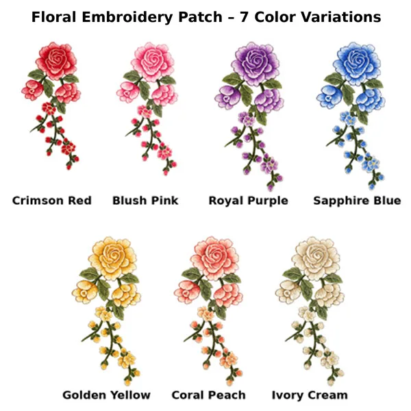floral-embroidery-applique-patch-7-color-1 Floral Embroidery Applique Patch – 7 Color Variations