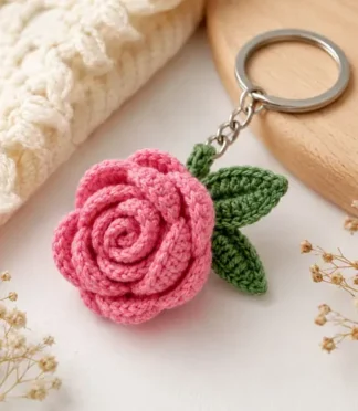 Rose Crochet Keychain in Bloom