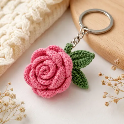 Rose-Crochet-Keychain-in-Bloom-1 Rose Crochet Keychain in Bloom