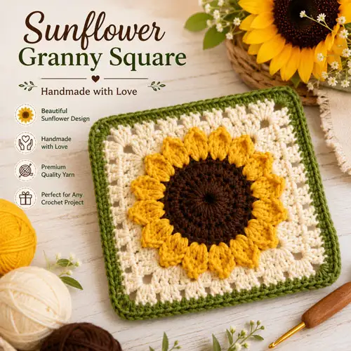 Sunflower-Granny-Squares-Crochet-Tutorial-Pattern-1 Sunflower Granny Square Crochet Pattern | Easy DIY Floral Granny Square Tutorial
