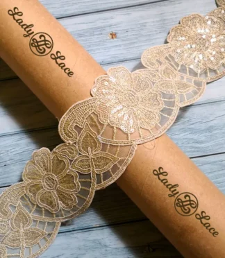 Golden flower sequin lace trim 3.5 inch