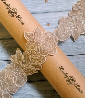 Golden rose sequin lace trim 3 inch wide