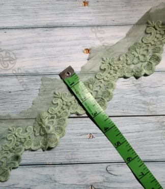 Imported Olive Green Scolap Lace Trim – 3 Inch, 1 Yard