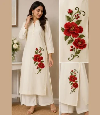 Red Embroidered Floral Patch Applique for Saree, Kids Dress, Kurti, Blouse, T-Shirt & DIY Craft