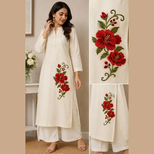red-embroidery-floral-patch-LLPAT004-2 Red Embroidered Floral Patch Applique for Saree, Kids Dress, Kurti, Blouse, T-Shirt & DIY Craft