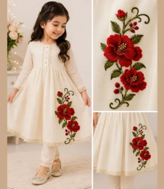 Red Embroidered Floral Patch Applique for Saree, Kids Dress, Kurti, Blouse, T-Shirt & DIY Craft