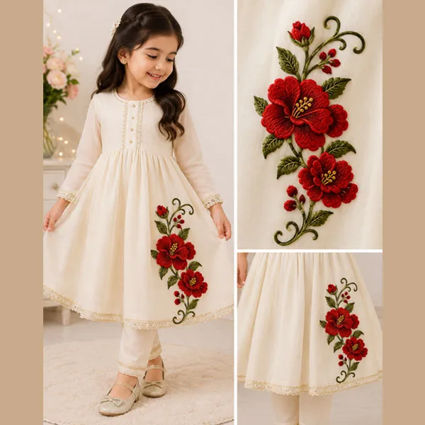 red-embroidery-floral-patch-LLPAT004-3 Red Embroidered Floral Patch Applique for Saree, Kids Dress, Kurti, Blouse, T-Shirt & DIY Craft