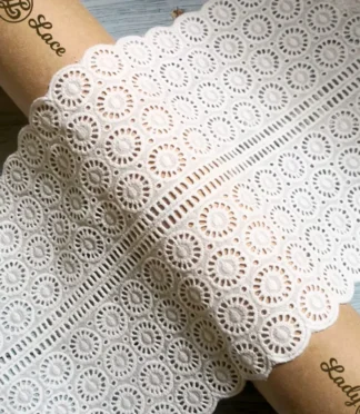 White flower cotton lace trim 8 inch wide